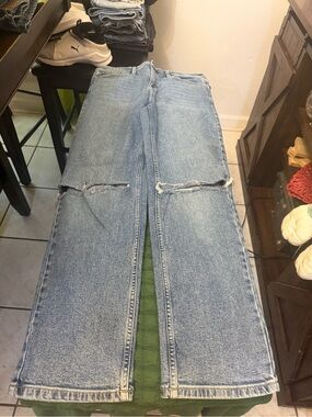 Calvin Klein Jeans light blue wide-leg jeans with knee slits